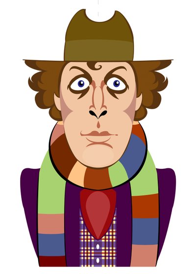 Tom Baker as Doctor Who - caricature by Neale Osborne